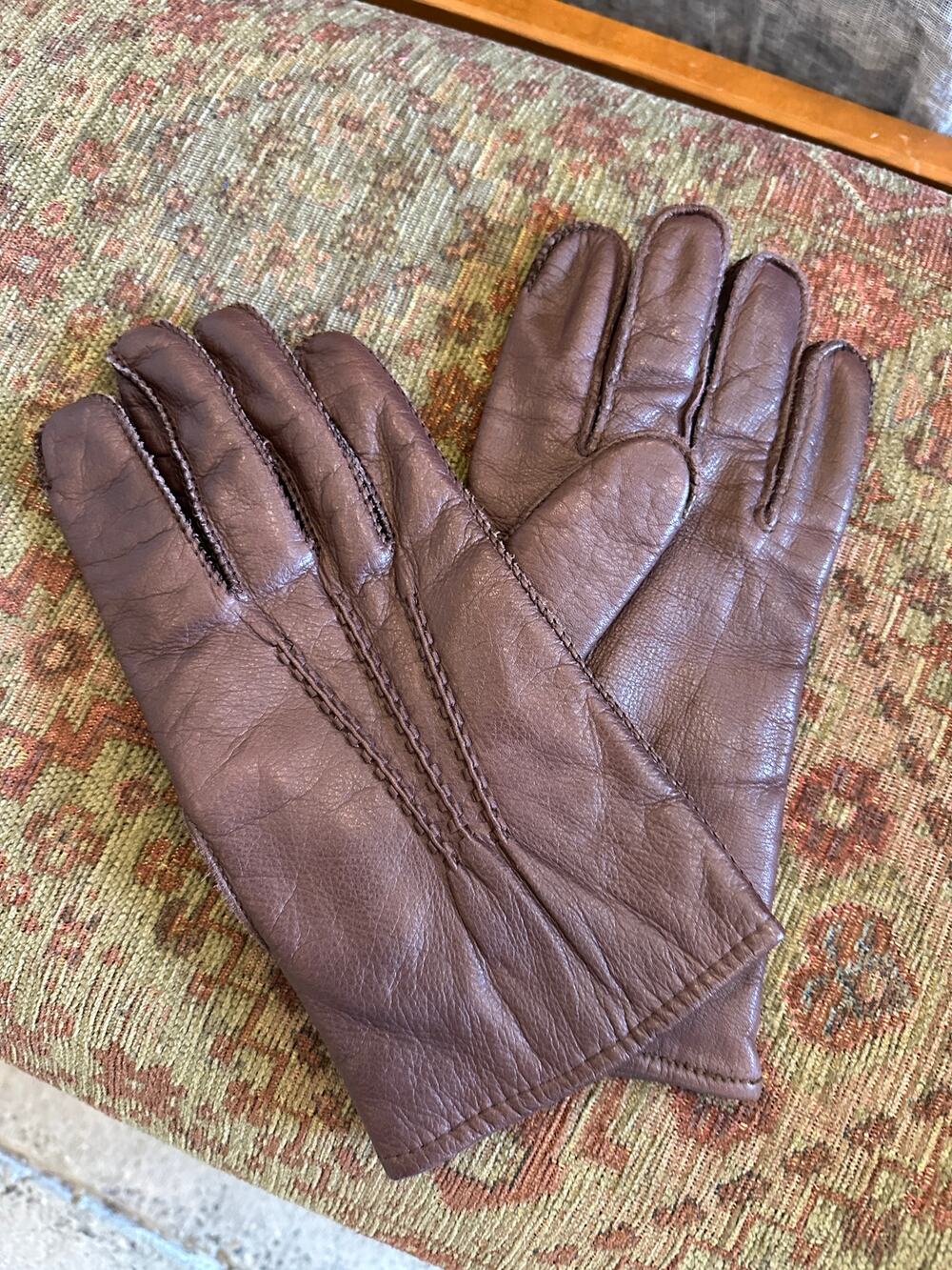 Vintage Women’s XL Gloves Chocolate Brown Leather Top Stitched Gloves